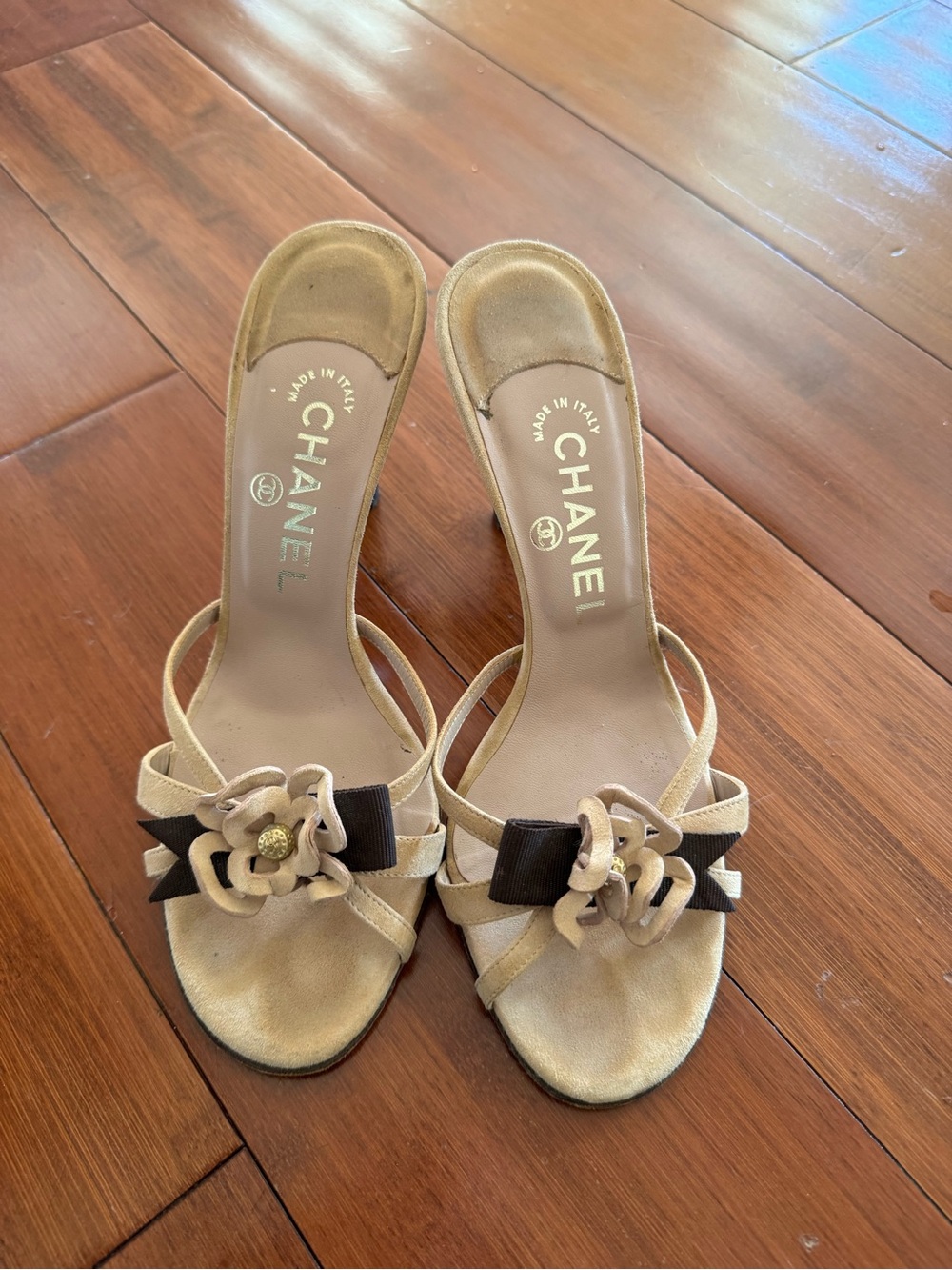Vintage Chanel Camellia Beige
CC Ribbon Sandal Heels